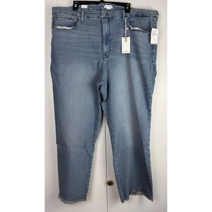 Good American Good Legs Straight Jeans Blue 26 Plus Distressed Raw Hem